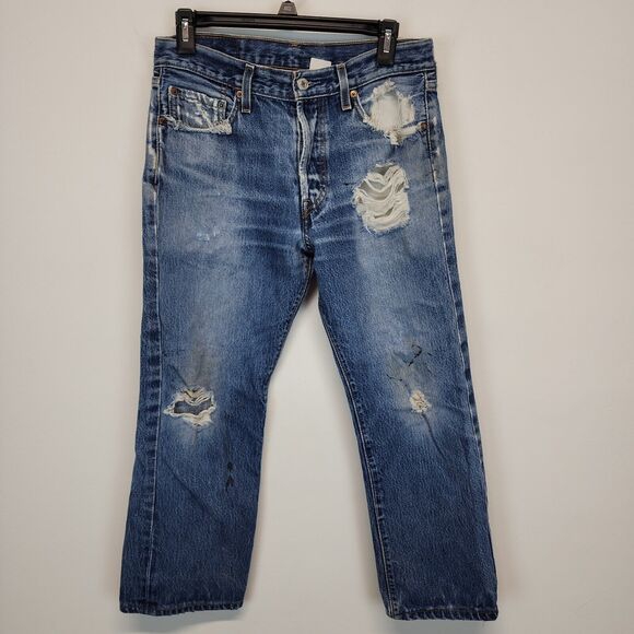 Vintage Levis 501-0115 Denim Jeans 30x24 Blue Altered Destoyed Punk Grunge 80s